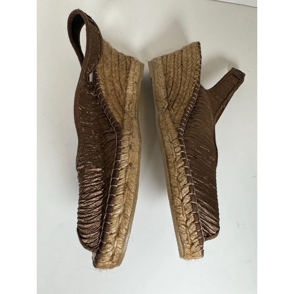 Azura Jeanette Espadrille Gold Slingback Open Toe Wedge Spain EU 39 US 8